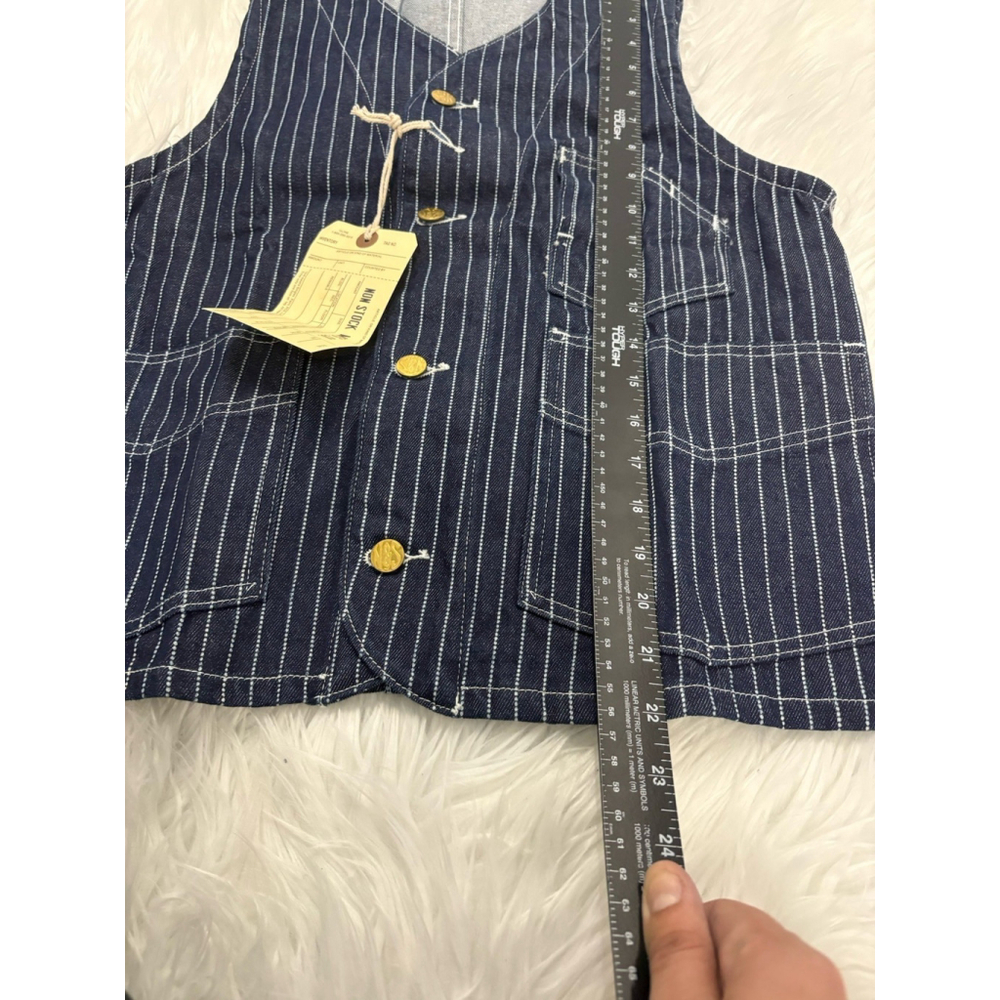 Non Stock Retro Amekaji Men's Wabash Stripe Vest Railroad Work Denim Waistcoats - Picture 15 of 16